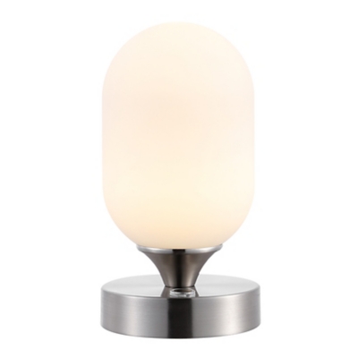 JONATHAN Y Eli 8" Modern Minimalist Iron Rechargeable Integrated LED Table Lamp, Nickel/White, Nickel, large