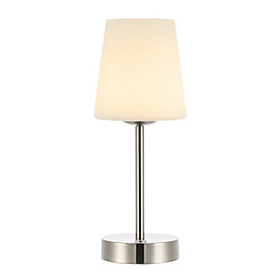 JONATHAN Y Carson 12.75" Modern Minimalist Iron Rechargeable Integrated LED Table Lamp, Nickel/White, Nickel, large