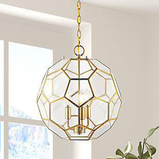 JONATHAN Y Bee 13.5" 3-Light Modern Bohemian Iron/Glass LED Pendant, Brass Gold/Clear, Brass Gold, large