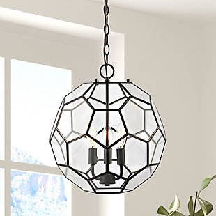 JONATHAN Y Bee 13.5" 3-Light Modern Farmhouse Iron/Glass LED Pendant, Oil Rubbed Bronze/Clear, Oil Rubbed Bronze, large