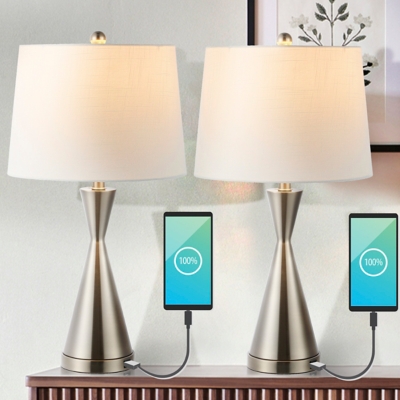 JONATHAN Y Colton 26" Classic French Country Iron LED Table Lamp with USB Charging Port, Nickel (Set of 2), Nickel, rollover