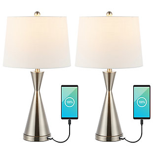 JONATHAN Y Colton 26" Classic French Country Iron LED Table Lamp with USB Charging Port, Nickel (Set of 2), Nickel, large