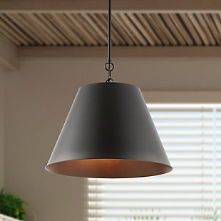 JONATHAN Y Henry 17.88" 1-Light Industrial Farmhouse Iron LED Pendant, Oil Rubbed Bronze, , rollover