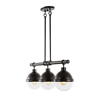 JONATHAN Y Caleb 33" 3-Light Industrial Farmhouse Iron/Glass Linear LED Pendant, Oil Rubbed Bronze/Clear, , rollover