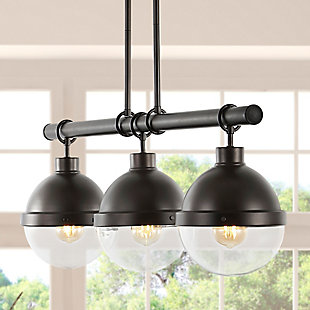 JONATHAN Y Caleb 33" 3-Light Industrial Farmhouse Iron/Glass Linear LED Pendant, Oil Rubbed Bronze/Clear, , large