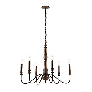 JONATHAN Y Victoria 29" 6-Light Rustic Midcentury Iron LED Chandelier, Brown, , large