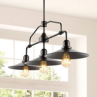 JONATHAN Y Nathan 38.5" 3-Light Industrial Farmhouse Iron Linear LED Pendant, Oil Rubbed Bronze/Clear, , rollover