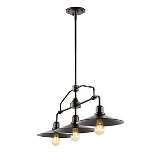 JONATHAN Y Nathan 38.5" 3-Light Industrial Farmhouse Iron Linear LED Pendant, Oil Rubbed Bronze/Clear, , large