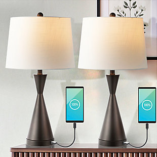 JONATHAN Y Colton Table Lamp with USB Charging Port (Set of 2), Oil Rubbed Bronze, rollover