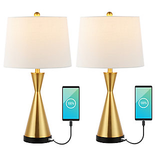 JONATHAN Y Colton 26" Classic French Country Iron LED Table Lamp with USB Charging Port, Brass Gold (Set of 2), Brass Gold, rollover
