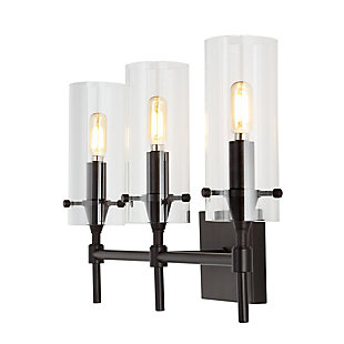 JONATHAN Y Cato 21.25" 3-Light Modern Farmhouse Iron/Glass LED Vanity, Oil Rubbed Bronze/Clear, Oil Rubbed Bronze, large