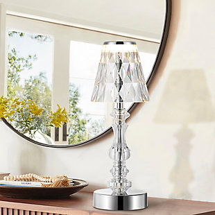 JONATHAN Y Lillian 12.75" Bohemian Classic Acrylic Rechargeable Integrated LED Table Lamp, Clear/Chrome, , rollover