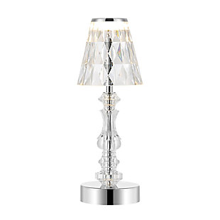 JONATHAN Y Lillian 12.75" Bohemian Classic Acrylic Rechargeable Integrated LED Table Lamp, Clear/Chrome, , large