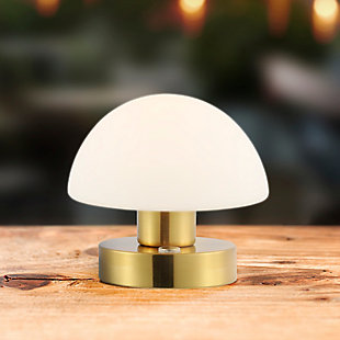 JONATHAN Y Zoe 5.75" Modern Minimalist Iron Rechargeable Integrated LED Table Lamp, Brass Gold/White, Brass Gold, large