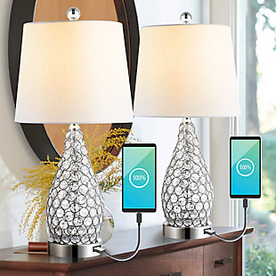 JONATHAN Y Lily 22.25" Midcentury Modern Iron LED Table Lamp with USB Charging Port, Clear (Set of 2), , rollover