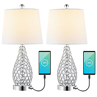 JONATHAN Y Lily 22.25" Midcentury Modern Iron LED Table Lamp with USB Charging Port, Clear (Set of 2), , large
