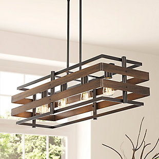JONATHAN Y Horizon 34" 4-Light Rustic Farmhouse Iron Linear LED Pendant, Wood Finished/Oil Rubbed Bronze, , rollover