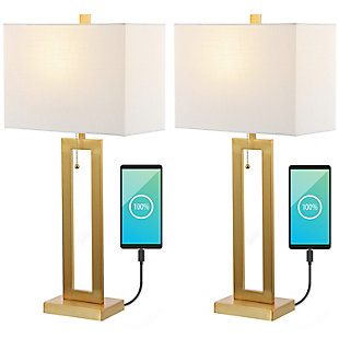 JONATHAN Y Sabrina LED Table Lamp with USB (Set of 2), Brass Gold, large