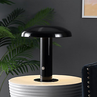 JONATHAN Y Suillius Rechargeable/Cordless Integrated LED Mushroom Table Lamp, Black, rollover