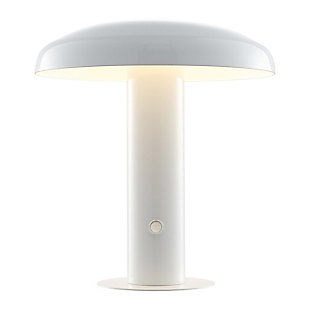 JONATHAN Y Suillius Rechargeable/Cordless Integrated LED Mushroom Table Lamp, White, large