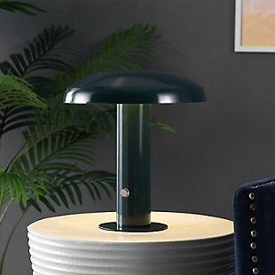 JONATHAN Y Suillius Rechargeable/Cordless Integrated LED Mushroom Table Lamp, Forest Green, rollover
