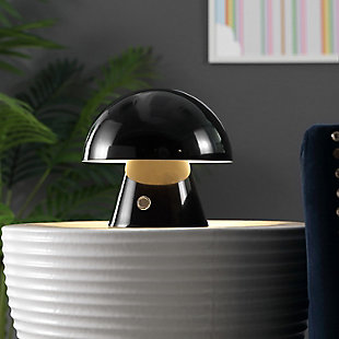 JONATHAN Y Porcini Rechargeable/Cordless Integrated LED Mushroom Table Lamp, Black, rollover