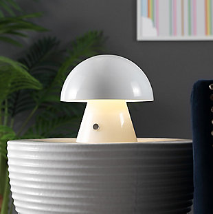 JONATHAN Y Porcini Rechargeable/Cordless Integrated LED Mushroom Table Lamp, White, rollover