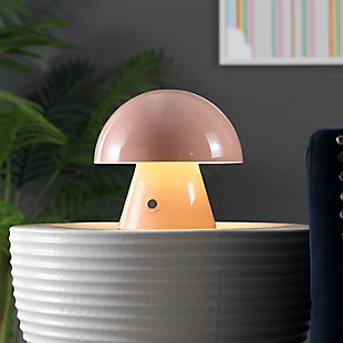 JONATHAN Y Porcini Rechargeable/Cordless Integrated LED Mushroom Table Lamp, Pink, rollover