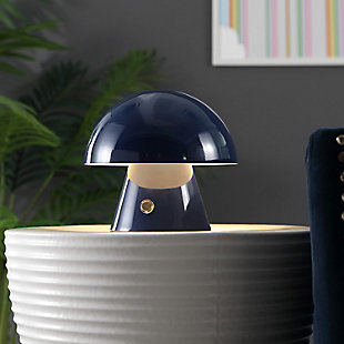JONATHAN Y Porcini Rechargeable/Cordless Integrated LED Mushroom Table Lamp, Navy, rollover