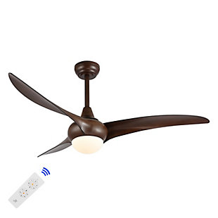 JONATHAN Y Aviator 52" 1-Light Retro Swirl Integrated LED Ceiling Fan, Neutral Brown, large