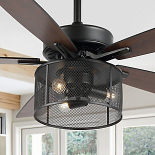 JONATHAN Y Max 52" 3-Light LED Ceiling Fan, Black/Dark Walnut, rollover