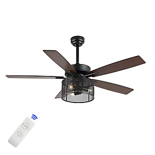JONATHAN Y Max 52" 3-Light LED Ceiling Fan, Black/Dark Walnut, large