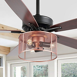 JONATHAN Y Max 52" 3-Light LED Ceiling Fan, Black/Cherry, rollover