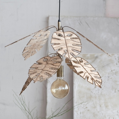 Storied Home 29 Inches Round Metal and Banana Fiber Leaf Hanging Pendant Lamp with Hardwire and 40 Watts Bulb Maximum, Antique Brass Finish and Natural, , large