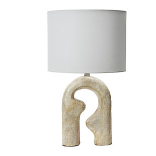 Storied Home Abstract Resin Table Lamp with Linen Drum Shade, Distressed Natural, Natural, rollover