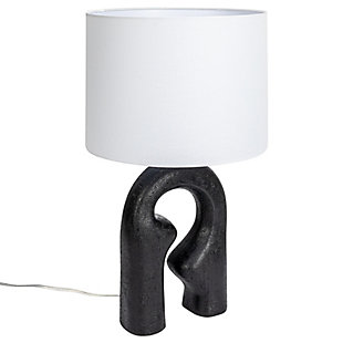 Storied Home Modern Abstract Sculptural Table Lamp with Drum Shade, Black and White, Black, large