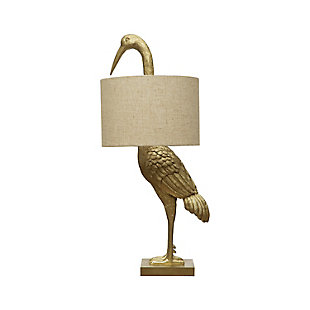 Storied Home Resin Bird Lamp with Linen Drum Shade, Gold and White, , large