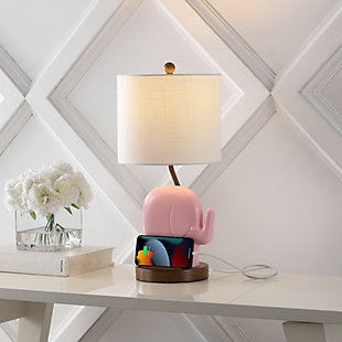 Jonathan Y Ellie Elephant LED Kids Table Lamp, Pink, rollover