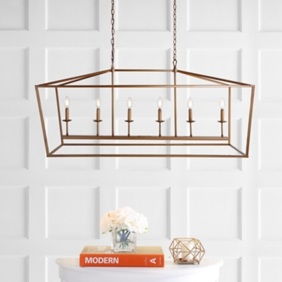 Jonathan Y Pagoda Linear 6-Bulb Pendant Light, Antique Gold, rollover