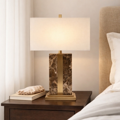 Ashley Luxe 26 x 16&rdquo; Rectangle Marble Lamp W/ Antique Brass, Bro, , rollover