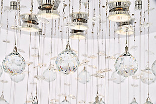 Finding the perfect light fixture for a large space can be a tall order, and sometimes it calls for a tall fixture, like the many impressive choices in the Galaxy collection. These elegant, majestic fixtures do much more than fill a room with rich light; their presence makes an unmistakably bold visual statement about your sense of design. Room use: Dining room; Living room; Bedroom; Bathroom; Entry Way; Closet | Diameter of 18 inches; minimum hanging height of 48 inches, maximum hanging height of 130 inches. | Warm, brilliant light is created by 6 light bulbs. (not included) | comes with an adjustable hanging cable