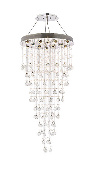Finding the perfect light fixture for a large space can be a tall order, and sometimes it calls for a tall fixture, like the many impressive choices in the Galaxy collection. These elegant, majestic fixtures do much more than fill a room with rich light; their presence makes an unmistakably bold visual statement about your sense of design. Room use: Dining room; Living room; Bedroom; Bathroom; Entry Way; Closet | Diameter of 28 inches; minimum hanging height of 42 inches, maximum hanging height of 134 inches. | Warm, brilliant light is created by 12 light bulbs. (not included) | comes with an adjustable hanging cable