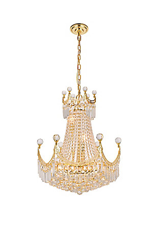 Corona 9 Light Gold Chandelier Clear Royal Cut Crystal, Gold, large