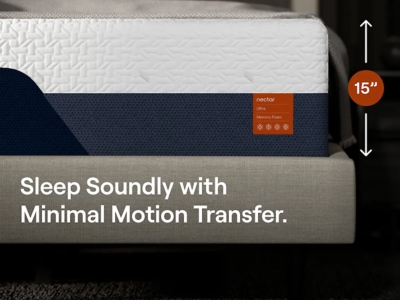 Text overlay about motion transfer on mattress edge