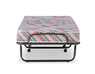 Give your overnight guests the comfort they crave with the Torino ultimate folding bed. Casters make it easy to roll it into place. Unfold to reveal a comfy mattress. When company leaves, just fold it back up and store in a closet or cubby.Includes twin-size steel frame and mattress | Thick mattress for comfort | Easy to set up and fold down | Casters for easy mobility