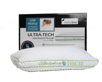 Ultra-Tech Tencel Low Profile Pillow, White, large
