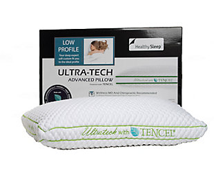 The Ultra-Tech with Tencel advanced pillow by Healthy Sleep is chiropractor and wellness MD recommended to reduce pain and pressure points by conforming to your body for proper neck and spine alignment. For those who prefer the feel of medium-profile thickness, this exceptionally comfortable pillow includes a naturally antibacterial cover crafted with Ultra-Tech Tencel technology. Soft to the touch and gentle on sensitive skin, Tencel is also 50% more effective at wicking away moisture than cotton. Rest assured that while you sleep, regulating air pockets dissipate heat to help keep you comfortably cool all night long.Made of microfiber and polyester | Medium profile | Naturally antibacterial Ultra-Tech Tencel cover | Air pockets for temperature regulation | Chiropractor and wellness MD recommended
