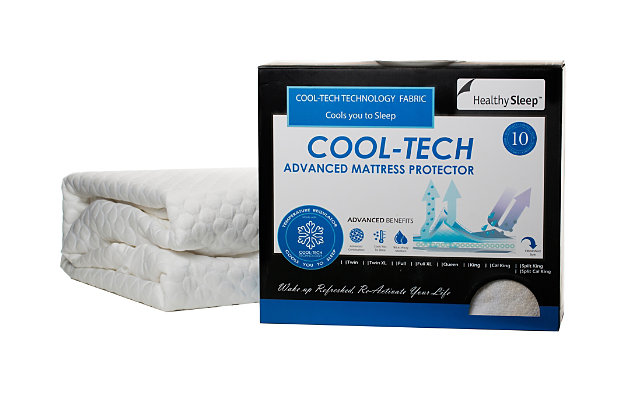 Sleep comfort and mattress protection is yours with the Cool-Tech advanced split California king mattress protector. With significantly more cooling material than competitive products, you can actually FEEL the difference. Its high performance fabric will keep you cool as you sleep and provide a barrier against dust mites and allergens. Your mattress investment will be protected from stains and spills—a win for maintaining a fresh, clean mattress.Made of polyethylene and performance fabric | Split California king mattress protector | Air pockets for temperature regulation | CoolTech: high performance cooling fabric and breathable construction help to dissipate heat | Protects mattress from stains and spills | Provides a barrier to dust mites and allergens | 2-year warranty
