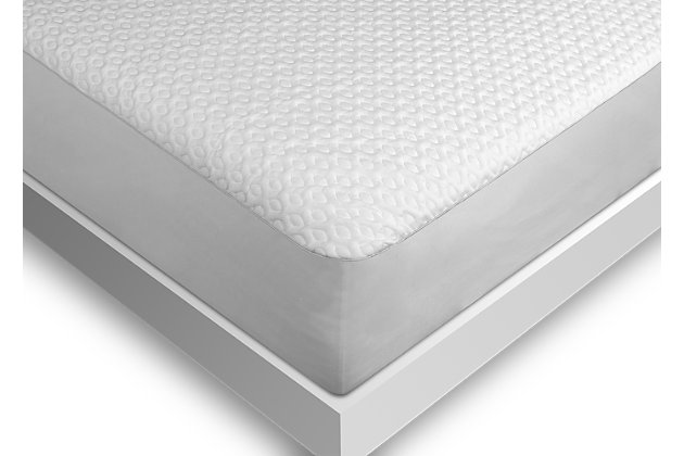 Keep your cool all night long with the Ver-Tex® 6.0 Performance queen mattress protector. Crafted with Ver-Tex climate control fabric, it provides instant heat deflection while remaining cool to the touch. The result: a truly comfortable sleep experience that naturally helps regulate your body temperature for maximum recovery and rejuvenation. The flexible cushioning layer dynamically responds to your motion and boosts air circulation to keep you cool, while the waterproof invisible barrier repels liquids so you can truly rest easy.Queen mattress protector | Made of polyester/polyethylene/spandex with polyurethane laminate; polyester/spandex skirt | Ver-Tex climate control fabric provides instant heat deflection and cool-to-the-touch comfort for natural temperature regulation | Secure fit and grip/flexible cushioning layer dynamically responds to your motion and boosts air circulation | Breathable/invisible waterproof barrier protects your mattress without affecting the feel of your mattress | Performance fabric blocks pet dander and dust mites; resists stains and fluids; reduces allergens | 10-year warranty | Machine washable