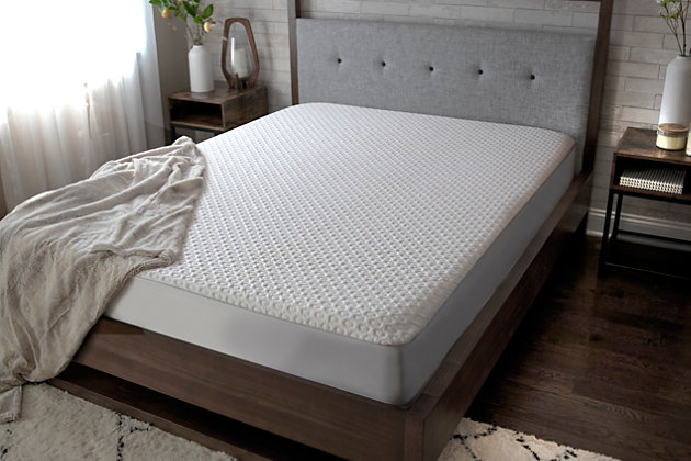 Keep your cool all night long with the Ver-Tex® 6.0 Performance split California king mattress protector. Crafted with Ver-Tex climate control fabric, it provides instant heat deflection while remaining cool to the touch. The result: a truly comfortable sleep experience that naturally helps regulate your body temperature for maximum recovery and rejuvenation. The flexible cushioning layer dynamically responds to your motion and boosts air circulation to keep you cool, while the waterproof invisible barrier repels liquids so you can truly rest easy.Split California king mattress protector | Made of polyester/polyethylene/spandex with polyurethane laminate; polyester/spandex skirt | Ver-Tex climate control fabric provides instant heat deflection and cool-to-the-touch comfort for natural temperature regulation | Secure fit and grip/flexible cushioning layer dynamically responds to your motion and boosts air circulation | Breathable/invisible waterproof barrier protects your mattress without affecting the feel of your mattress | Performance fabric blocks pet dander and dust mites; resists stains and fluids; reduces allergens | 10-year warranty | Machine washable